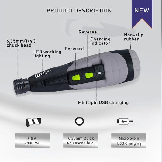 3.6V Cordless Mini Electric Screwdriver with LED